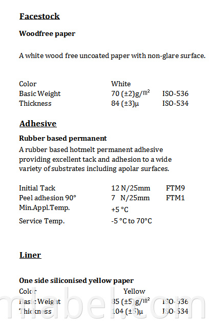 Hf16c1402 Woodfree Paper Rubber Based Permanent Yellow Paper